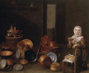 Interior da cozinha com uma mulher velha de Joannes de Cordua